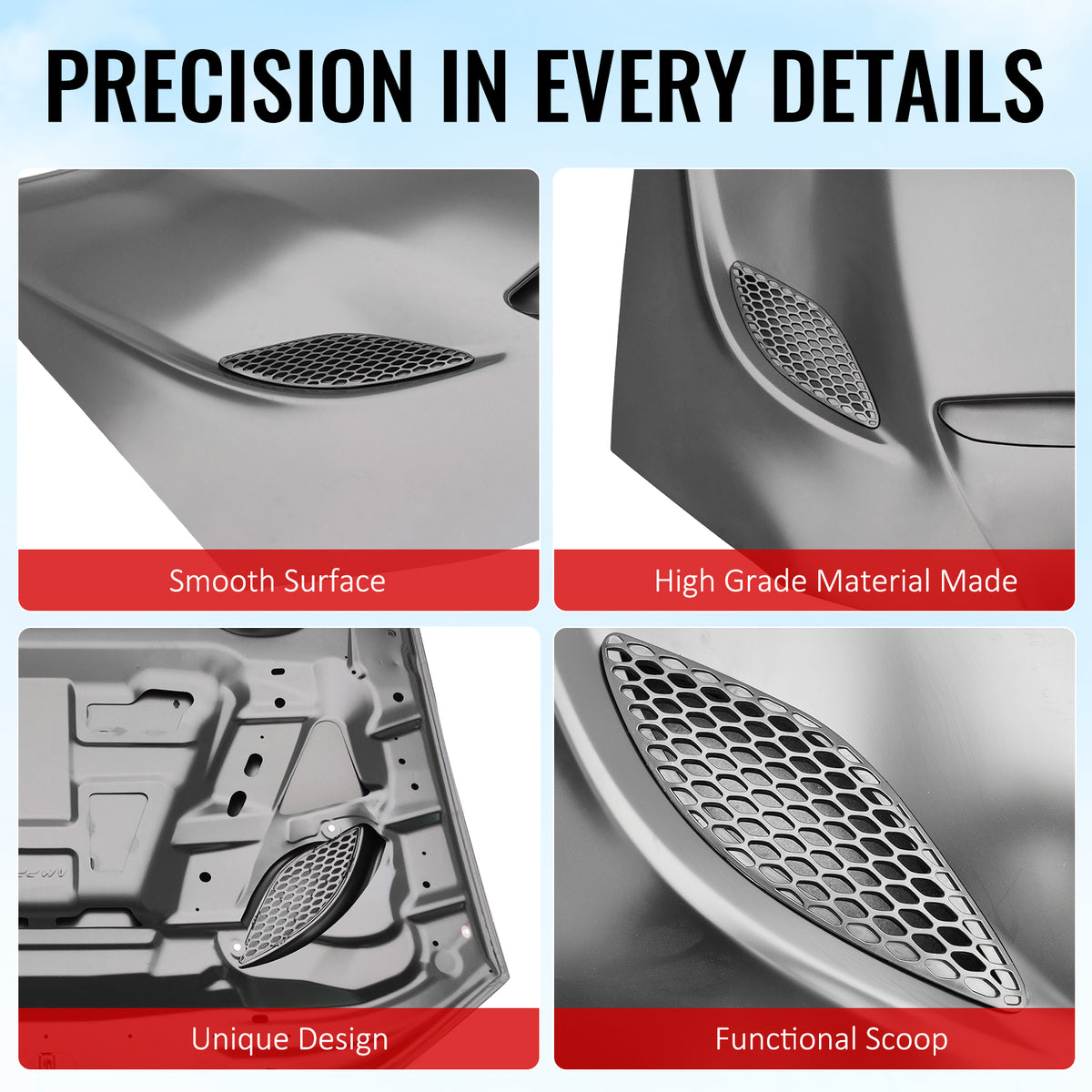 For 11-23 Chrysler 300 SRT Hellcat Style Cowl Vented Extractor Front Bumper Hood