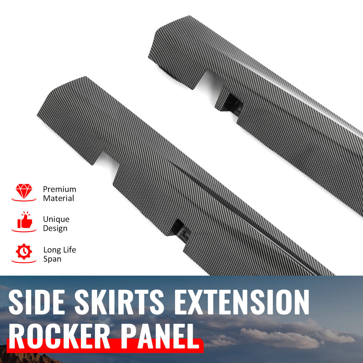 Fits 11-23 Chrysler 300 SRT Side Skirt Extension Molding Lip Carbon Fiber Print
