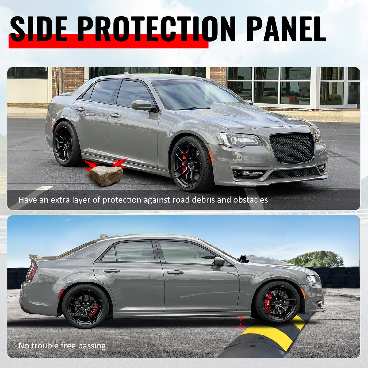 Fits 11-23 Chrysler 300 SRT Side Skirt Extension Molding Lip Carbon Fiber Print
