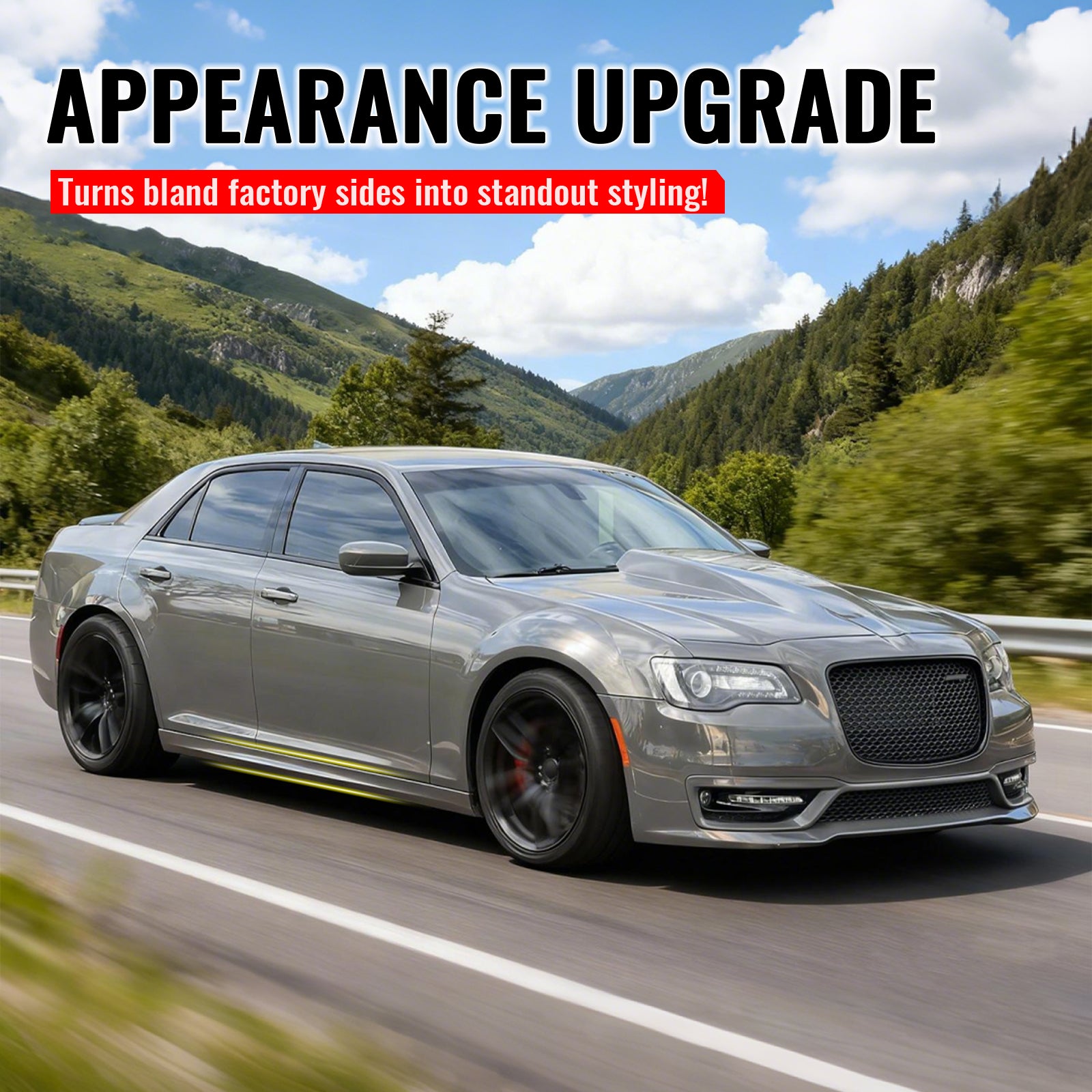 For 11-23 Chrysler 300 SRT Style Side Skirt Extension Molding Lip PP Gloss Black