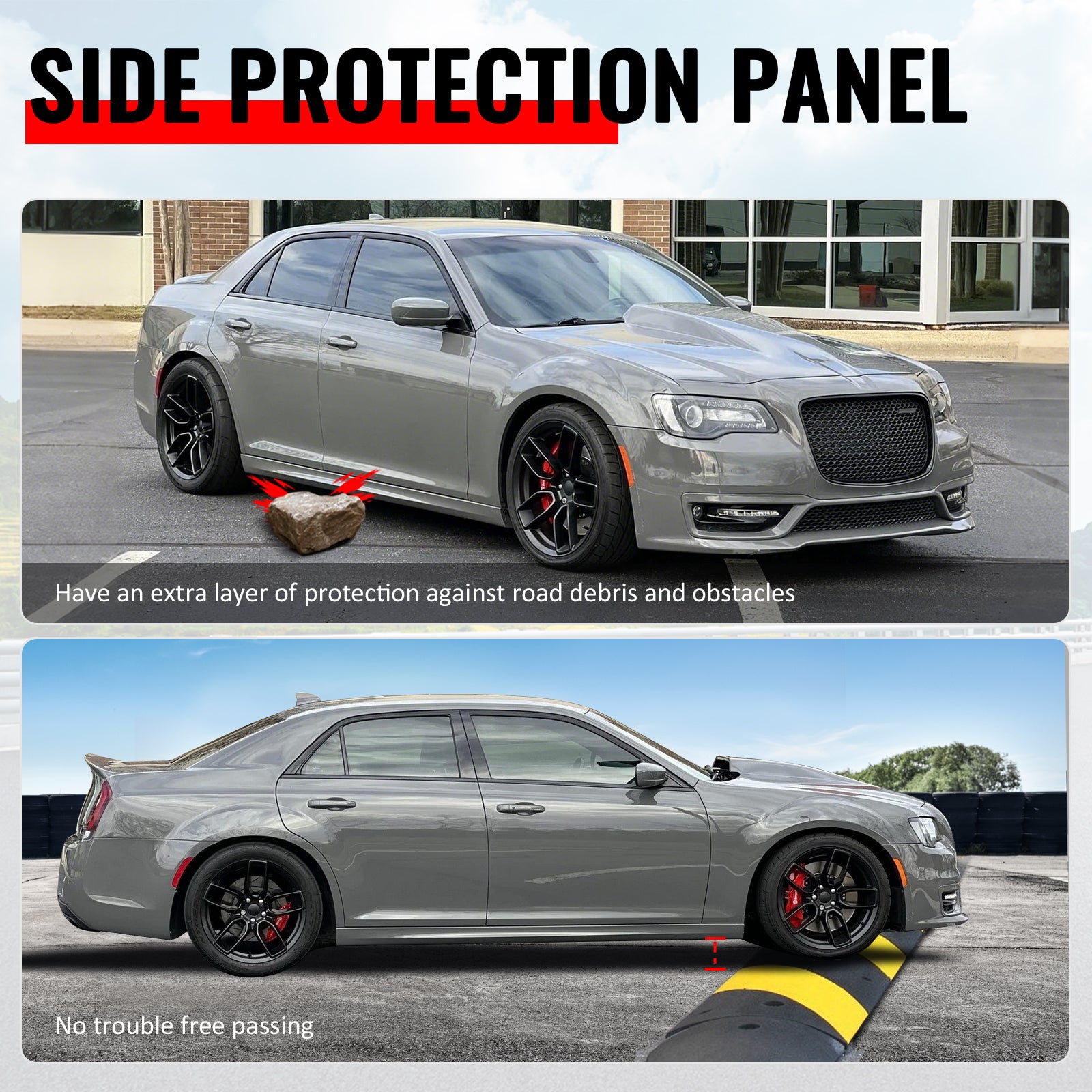 For 11-23 Chrysler 300 SRT Style Side Skirt Extension Molding Lip PP Gloss Black