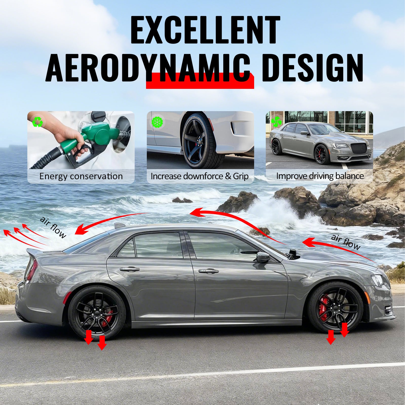 For 11-23 Chrysler 300 SRT Style Side Skirt Extension Molding Lip PP Gloss Black