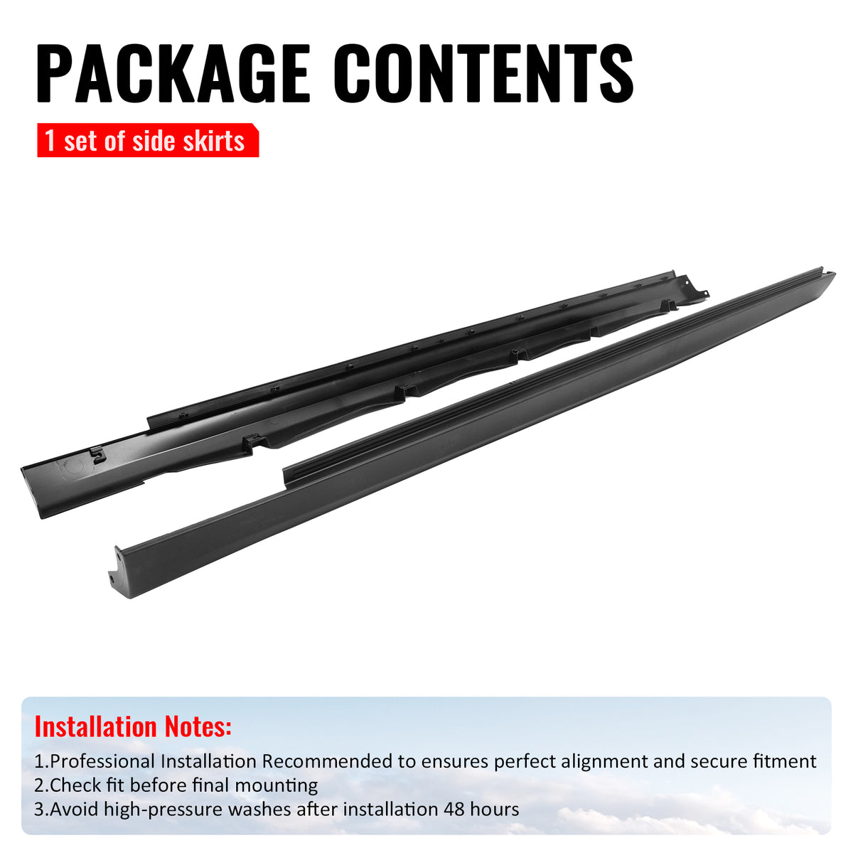 For 11-23 Chrysler 300 SRT Style Side Skirt Extension Molding Lip PP Matte Black