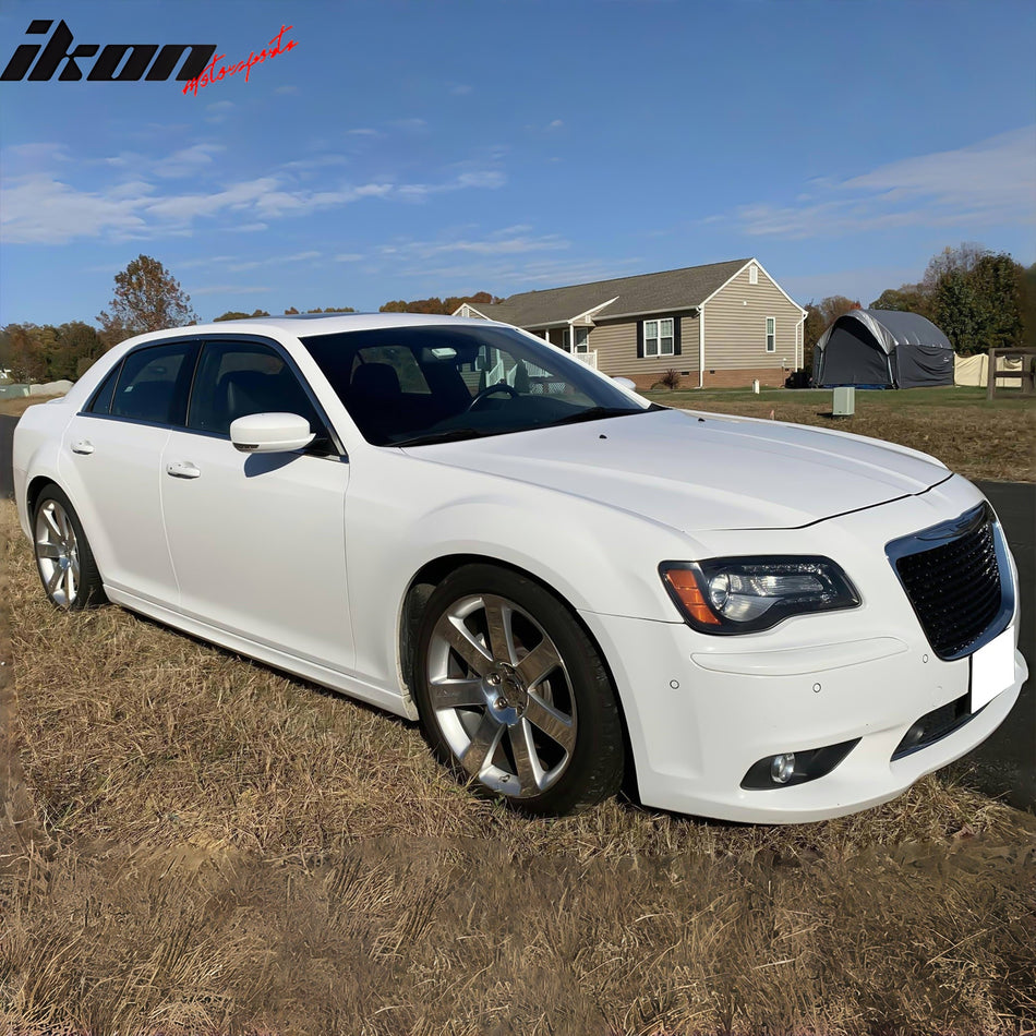 IKON MOTORSPORTS, Side Skirt Rocker Panels Compatible with 2011-2023 Chrysler 300, SRT8 Style PP Unpainted Splitter Side Skirts Extension Molding Trim Underbody Spoiler