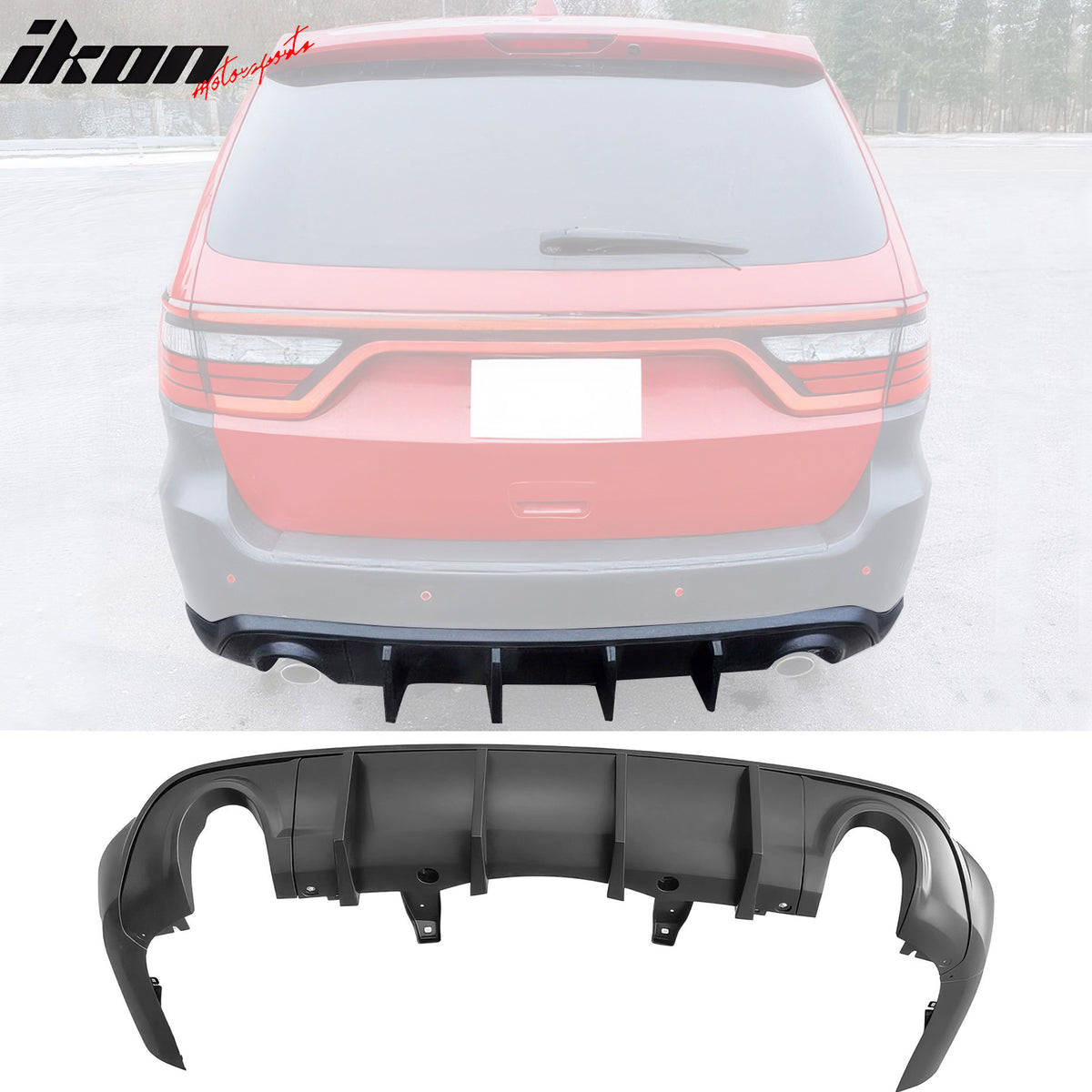 IKON MOTORSPORTS Rear Diffuser, Compatible with 2011-2026 Dodge Durango, IKON V1 Style PP Polypropylene Shark Fin Rear Bumper Valance Spoiler, Air Dam Chin Splitter Molding 5PCS