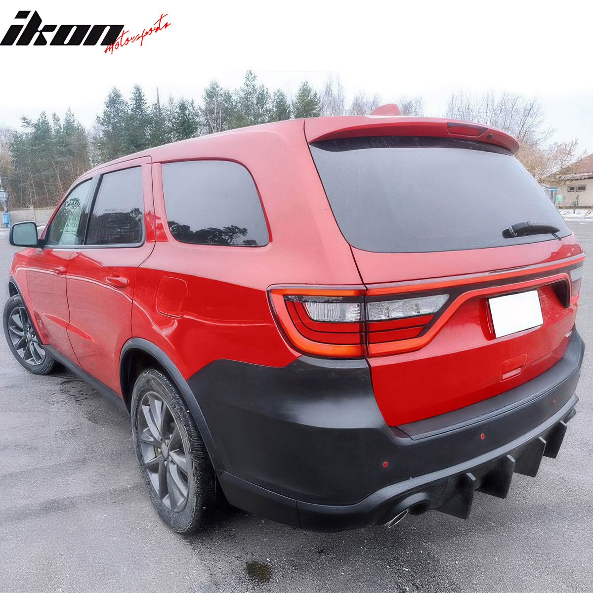 IKON MOTORSPORTS Rear Diffuser, Compatible with 2011-2026 Dodge Durango, IKON V1 Style PP Polypropylene Shark Fin Rear Bumper Valance Spoiler, Air Dam Chin Splitter Molding 5PCS