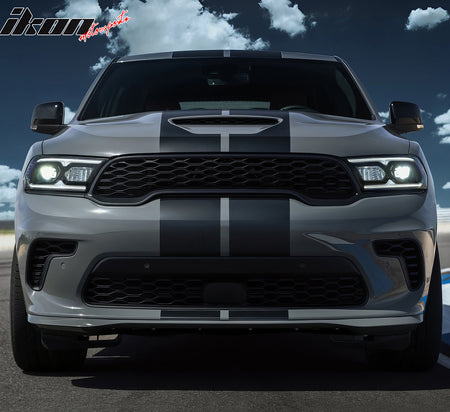IKON MOTORSPORTS, Hood Cover Compatible with 2011-2025 Dodge Durango, 2021+ Hellcat Style Bonnet Louver Scoop Aluminum Air Flow Intake Decor Panel Unpainted Black Frame Shell