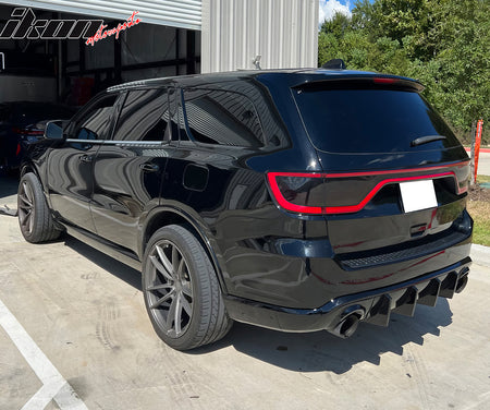 IKON MOTORSPORTS Rear Diffuser, Compatible with 2011-2025 Dodge Durango, IKON V1 Style Gloss Black PP Polypropylene Shark Fin Rear Bumper Valance Spoiler, Air Dam Chin Splitter Molding 5PCS