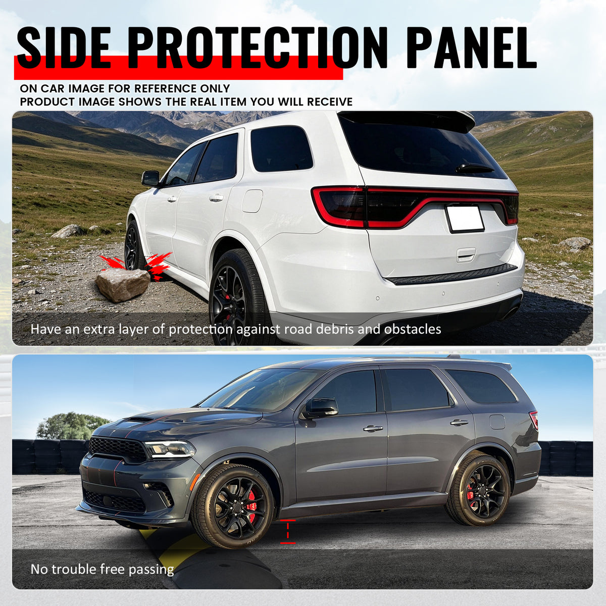 Fits 11-26 Dodge Durango Side Skirts 21+ Hellcat Style Rocker Panel PP Extension