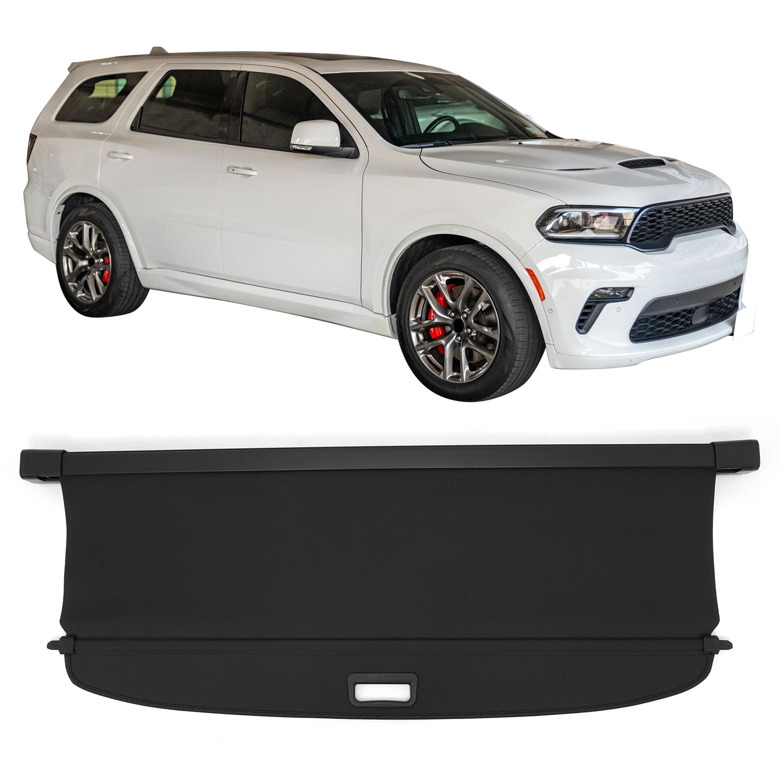 IKON MOTORSPORTS, Rear Retractable Cargo Cover, Compatible with 2011-2025 Dodge Durango (For the 3rd-Row, Not Fit R/T), ABS Aluminum Vinyl Trunk Security Luggage Shield Shade, Carbon Fiber Texture