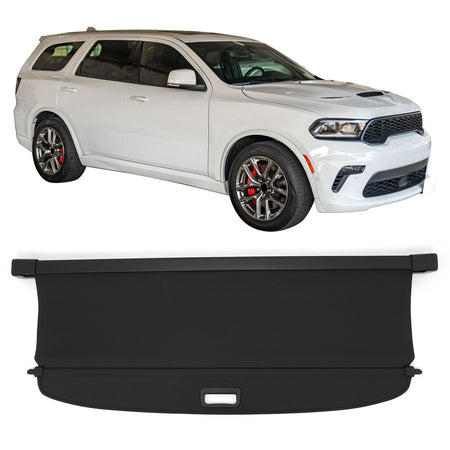IKON MOTORSPORTS, Rear Retractable Cargo Cover, Compatible with 2011-2025 Dodge Durango (For the 3rd-Row, Not Fit R/T), ABS Aluminum Vinyl Trunk Security Luggage Shield Shade, Carbon Fiber Texture