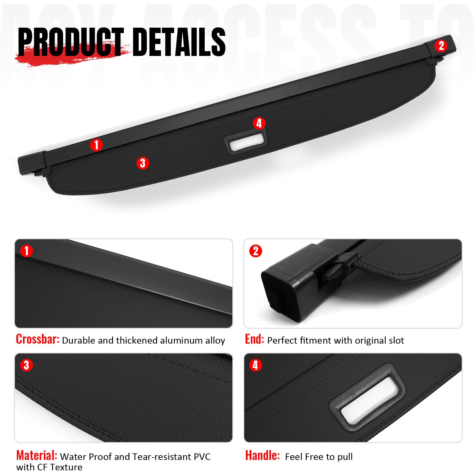 Fits 11-25 Dodge Durango Retractable Cargo Cover W/3rd Row Carbon Fiber Texture