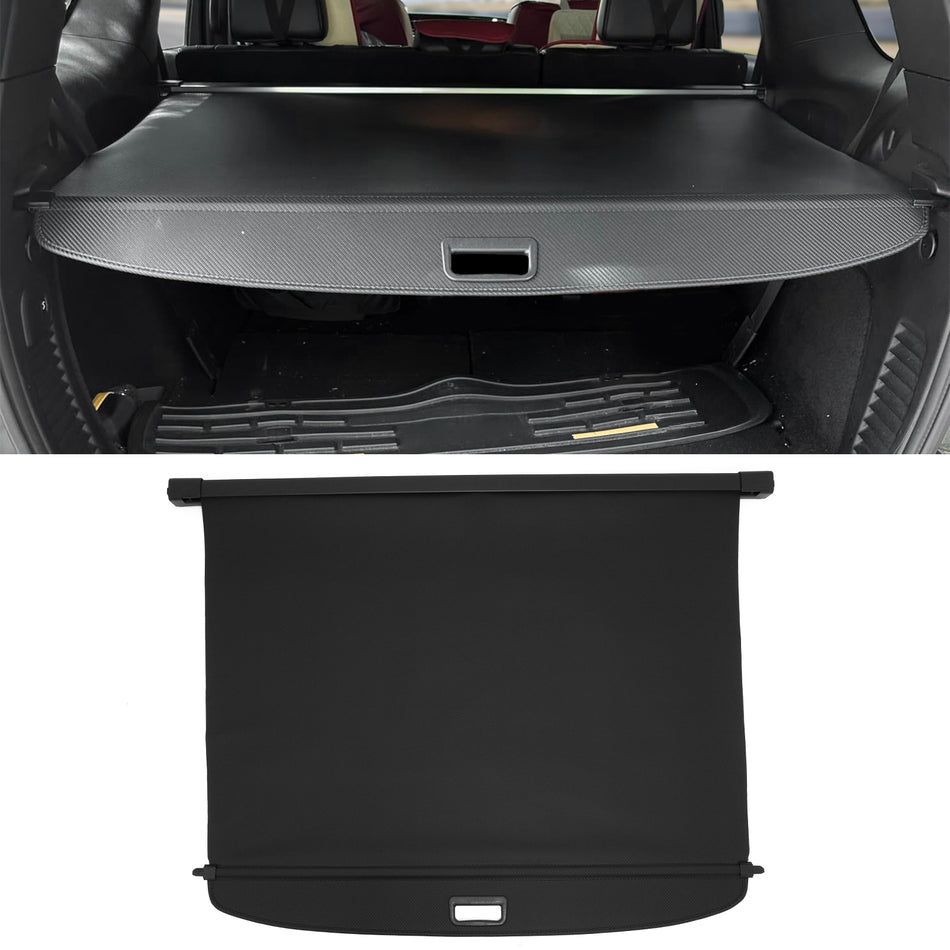 IKON MOTORSPORTS, Rear Retractable Cargo Cover, Compatible with 2011-2025 Dodge Durango (For the 2nd-Row, Not Fit R/T), ABS Aluminum Vinyl Trunk Security Luggage Shield Shade, Carbon Fiber Texture