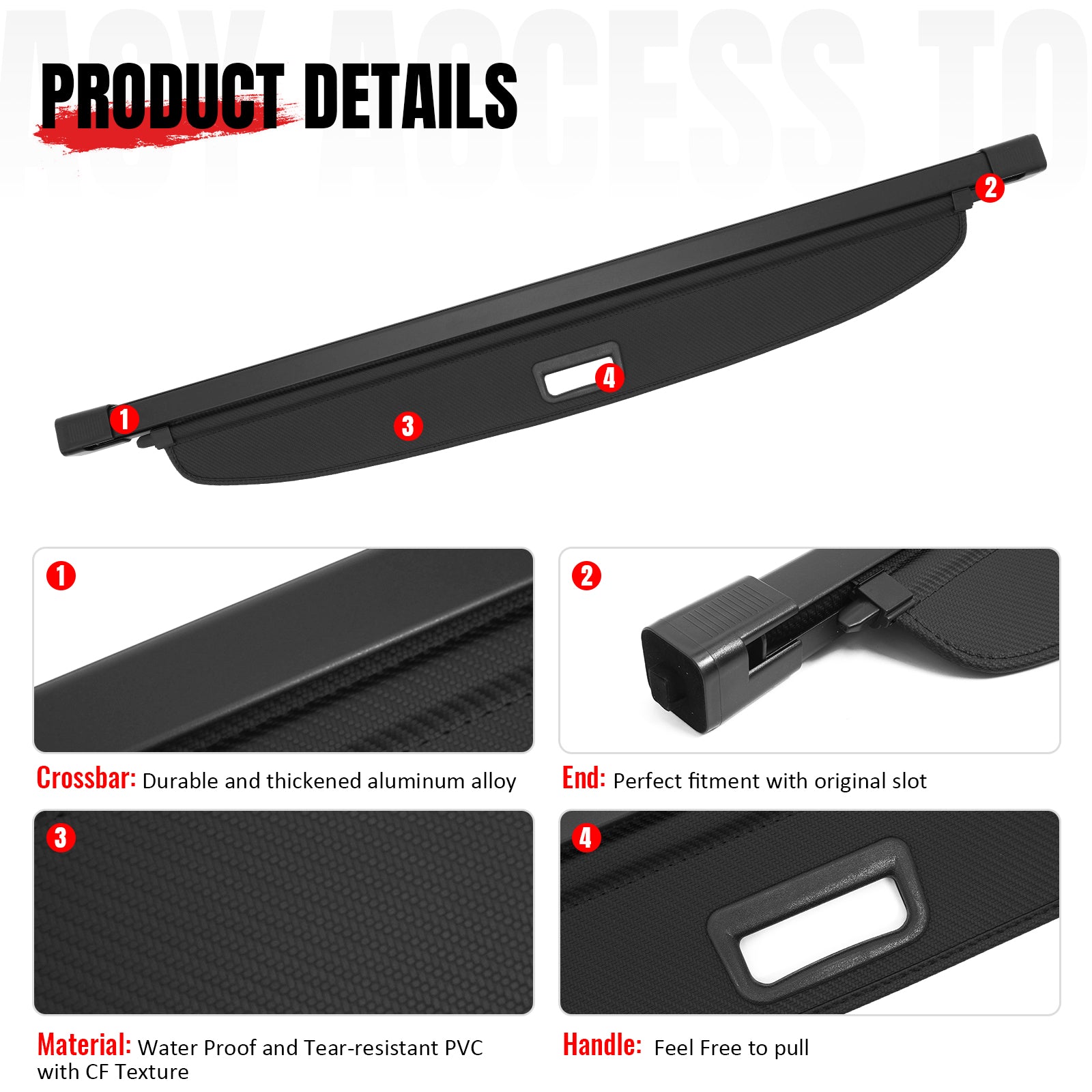 Fits 11-25 Dodge Durango Retractable Cargo Cover W/2nd Row Carbon Fiber Texture