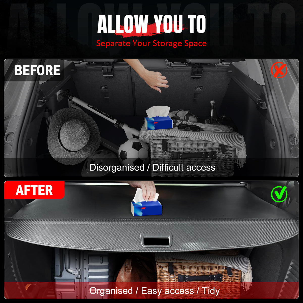 Fits 11-25 Dodge Durango Retractable Cargo Cover W/2nd Row Carbon Fiber Texture