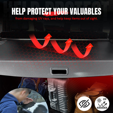 Fits 11-25 Dodge Durango Retractable Cargo Cover W/2nd Row Carbon Fiber Texture