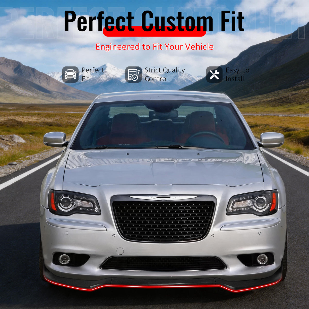 IKON MOTORSPORTS Front Bumper Lip, Compatible with 2012-2014 Chrysler 300 SRT8 Only, Matte Black PP Air Dam Chin Spoiler Protector Splitter 3PCS