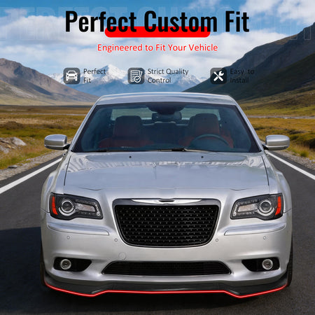 IKON MOTORSPORTS Front Bumper Lip, Compatible with 2012-2014 Chrysler 300 SRT8 Only, Matte Black PP Air Dam Chin Spoiler Protector Splitter 3PCS