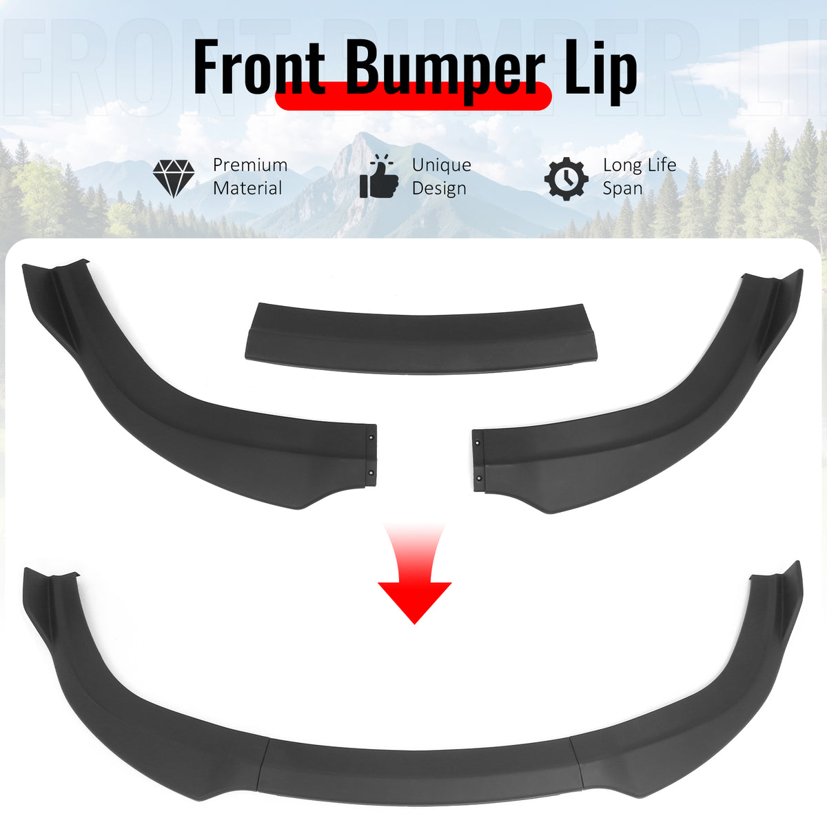 Fits 12-14 Chrysler 300 SRT8 3PCS Front Bumper Lip Lower Spoiler Matte Black PP