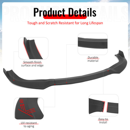 Fits 12-14 Chrysler 300 SRT8 3PCS Front Bumper Lip Lower Spoiler Matte Black PP
