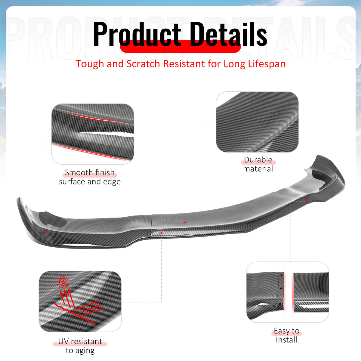 Fits 12-14 Charger SRT8 IKON PP Front Bumper Lip Chin Spoiler Carbon Fiber Print