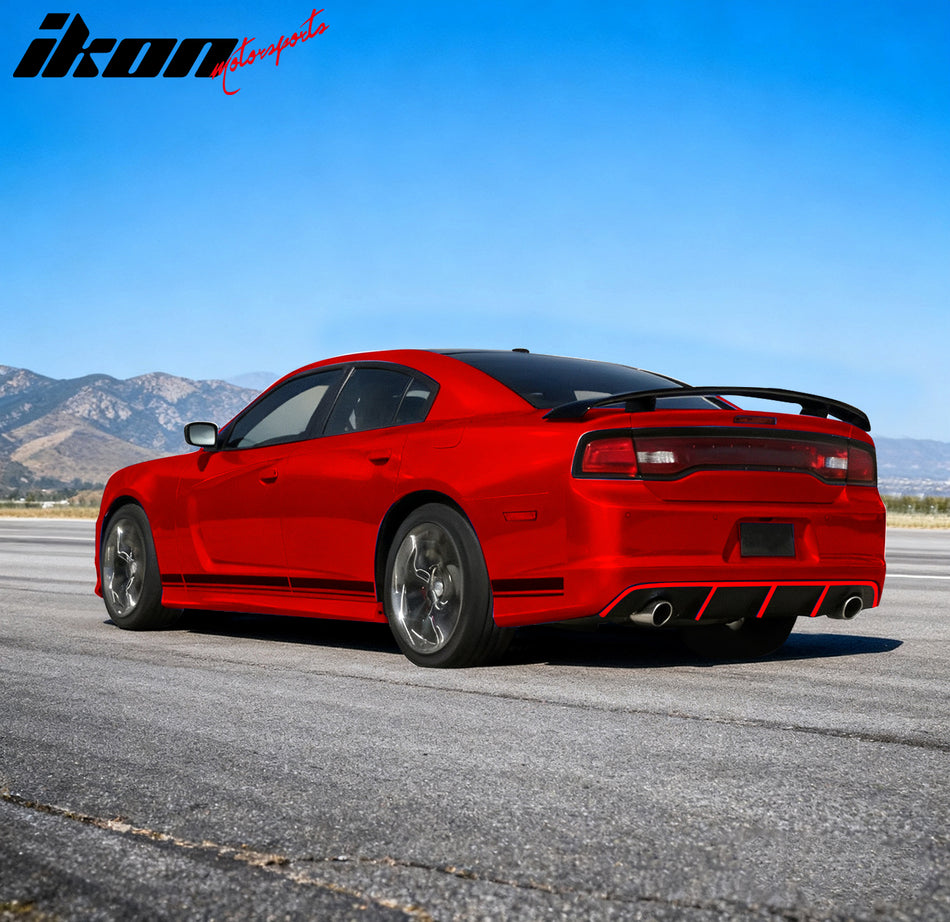 IKON MOTORSPRTS, Rear Bumper Lip Diffuser Compatible With 2012-2014 Dodge Charger SRT8, Factory Style PP Splitter with Red Reflective Tape Add-On Lower Valance Spoiler Bodykit, 2013