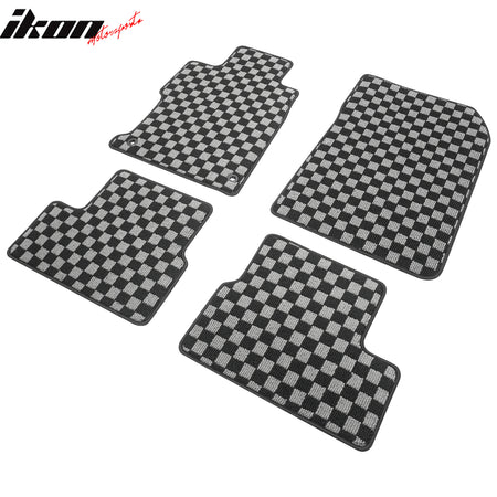 Fits 12-15 Honda Civic 2DR Floor Mats Non-Slip Carpet Checkered Black Gray Plaid