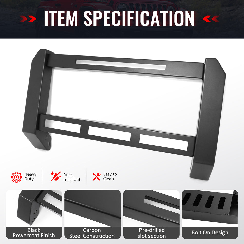 IKON MOTORSPORTS Bull Bar, Compatible with 2019-2024 Ram 1500, Textured Black Steel Aluminum Front Bumper Brush Push Grille Guard W/ License Plate Mounting Bracket, Exterior Accessories