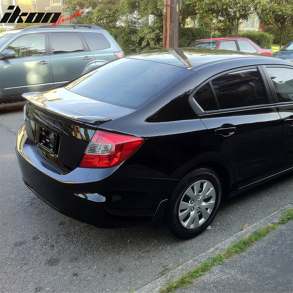 IKON MOTORSPORTS, Trunk Spoiler Compatible with 2012-2015 Honda Civic 9th Gen Sedan 4-Door, Modulo Style Unpainted Gray ABS Plastic Rear Trunk Lid Spoiler Wing Lip