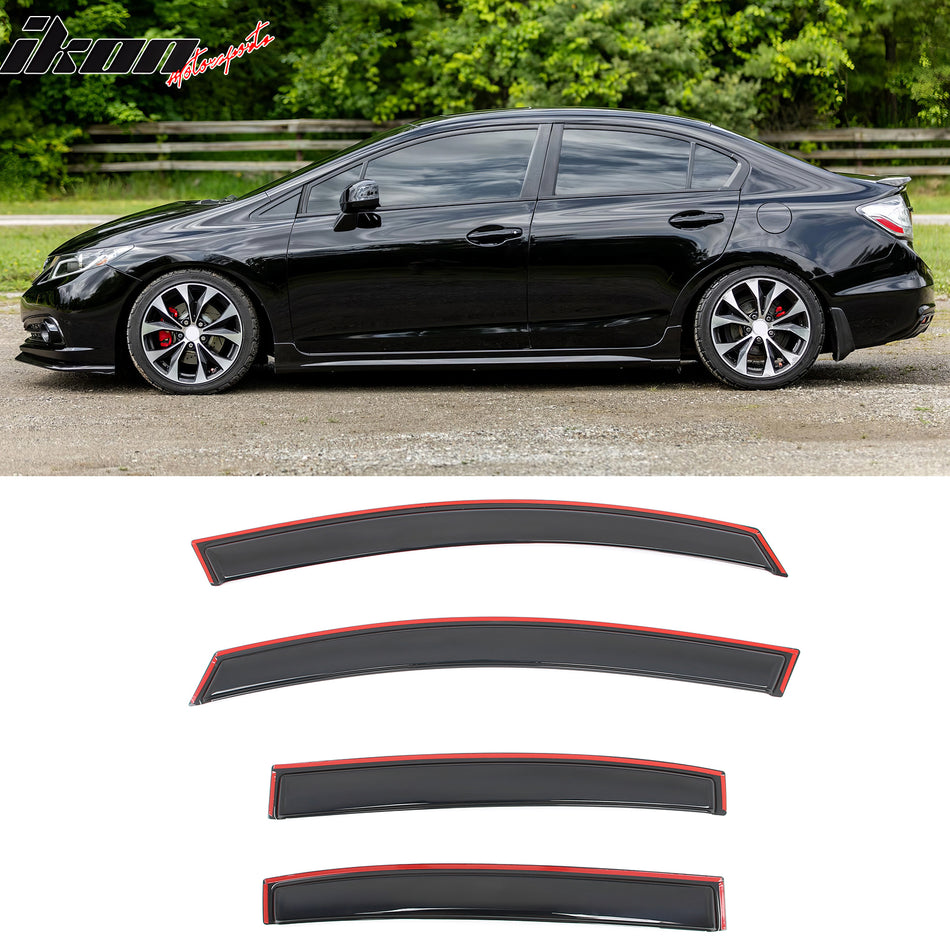 2012-2015 Honda Civic Sedan In Channel Window Visors Deflector Acrylic