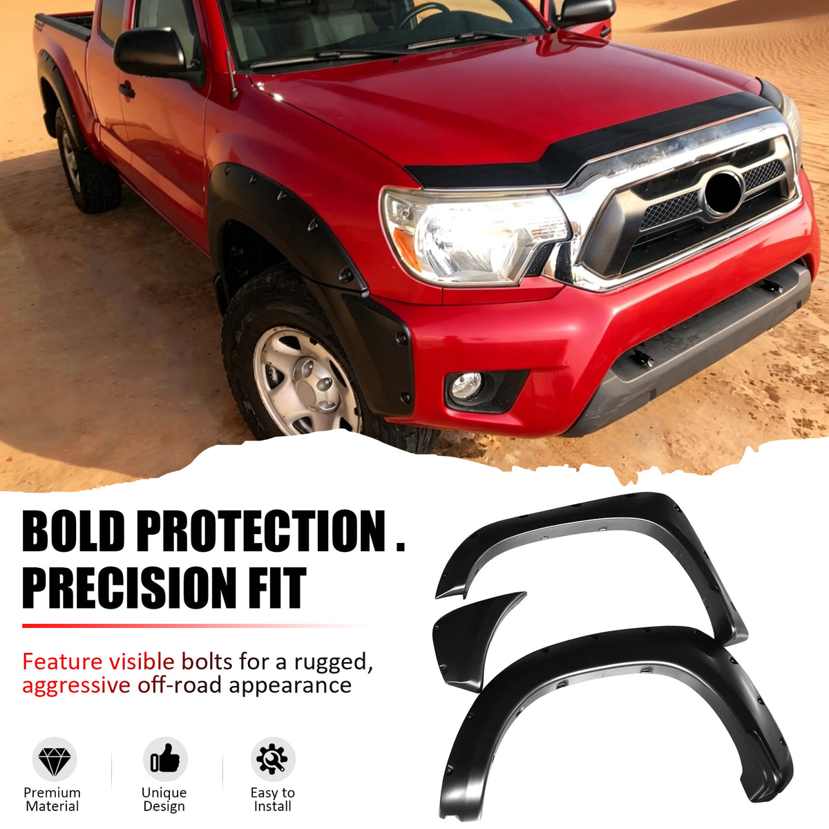 Fits 12-15 Toyota Tacoma Fleetside 73.5" Bed Pocket Rivet Style Fender Flares PP