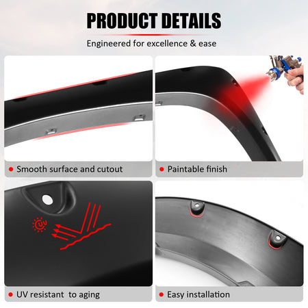 Fits 12-15 Toyota Tacoma Fleetside 73.5" Bed Pocket Rivet Style Fender Flares PP