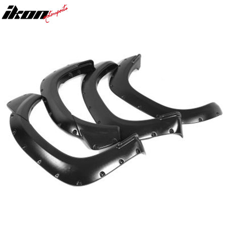 IKON MOTORSPORTS Fender Flares Compatible with 2012-2015 Toyota Tacoma Base & Pre Runner, Pocket Rivet Style PP Polypropylene Textured Black Wheel Flare Cover Protector Set, 4 Pcs, Front & Rear