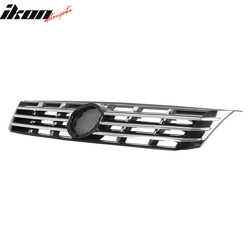 IKON MOTORSPORTS Front Upper Grille, Compatible with 2012-2015 Volkswagen Passat, OE Style Black With Chrome Molding Strips ABS Replacement Front Bumper Hood Grill