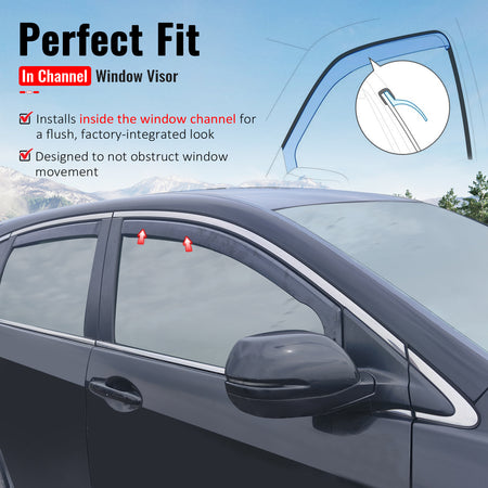 IKON MOTORSPORTS In Channel Window Visors Compatible with 2012-2016 Honda CR-V All Models, In Channel Style Injection PC Black Rain Guards, Side Window Wind Deflectors 4PCS