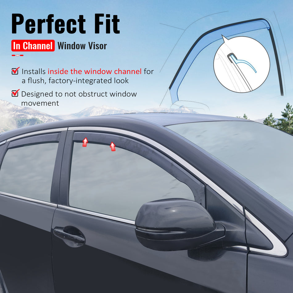 IKON MOTORSPORTS In Channel Window Visors Compatible with 2012-2016 Honda CR-V All Models, In Channel Style Injection PC Black Rain Guards, Side Window Wind Deflectors 4PCS