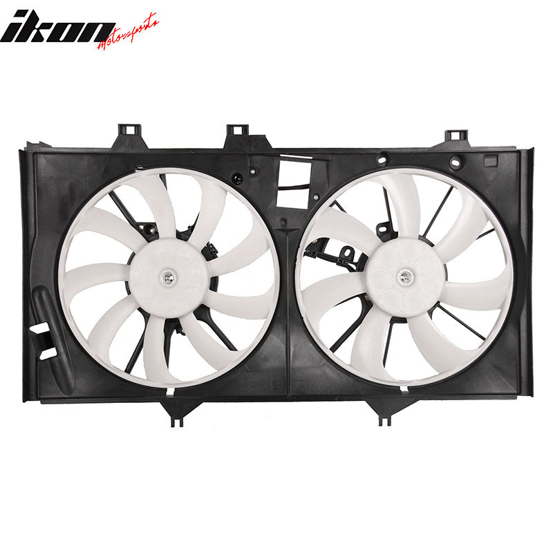 IKON MOTORSPORTS Radiator Cooling Fan Assembly Replacement for 2012-2017 Toyota Camry L4 2.5L Hybrid, 2013-2018 Avalon L4 2.5L Hybrid, 16711-0V110 TO3115173 Automotive Dual Engine Fans, Black