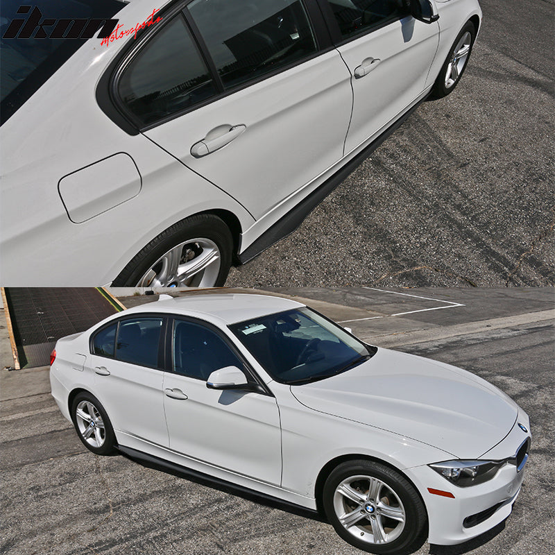 Compatible With 2012-2018 BMW 3 Series F30 Side Skirt Extension Flat Bottom Line Lip Carbon CF Pair by IKON MOTORSPORTS