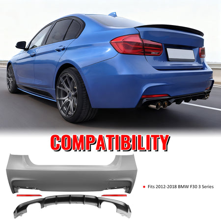 Fits 12-18 BMW F30 3 Series M Performance Style Rear Bumper Cover W/Diffuser PP