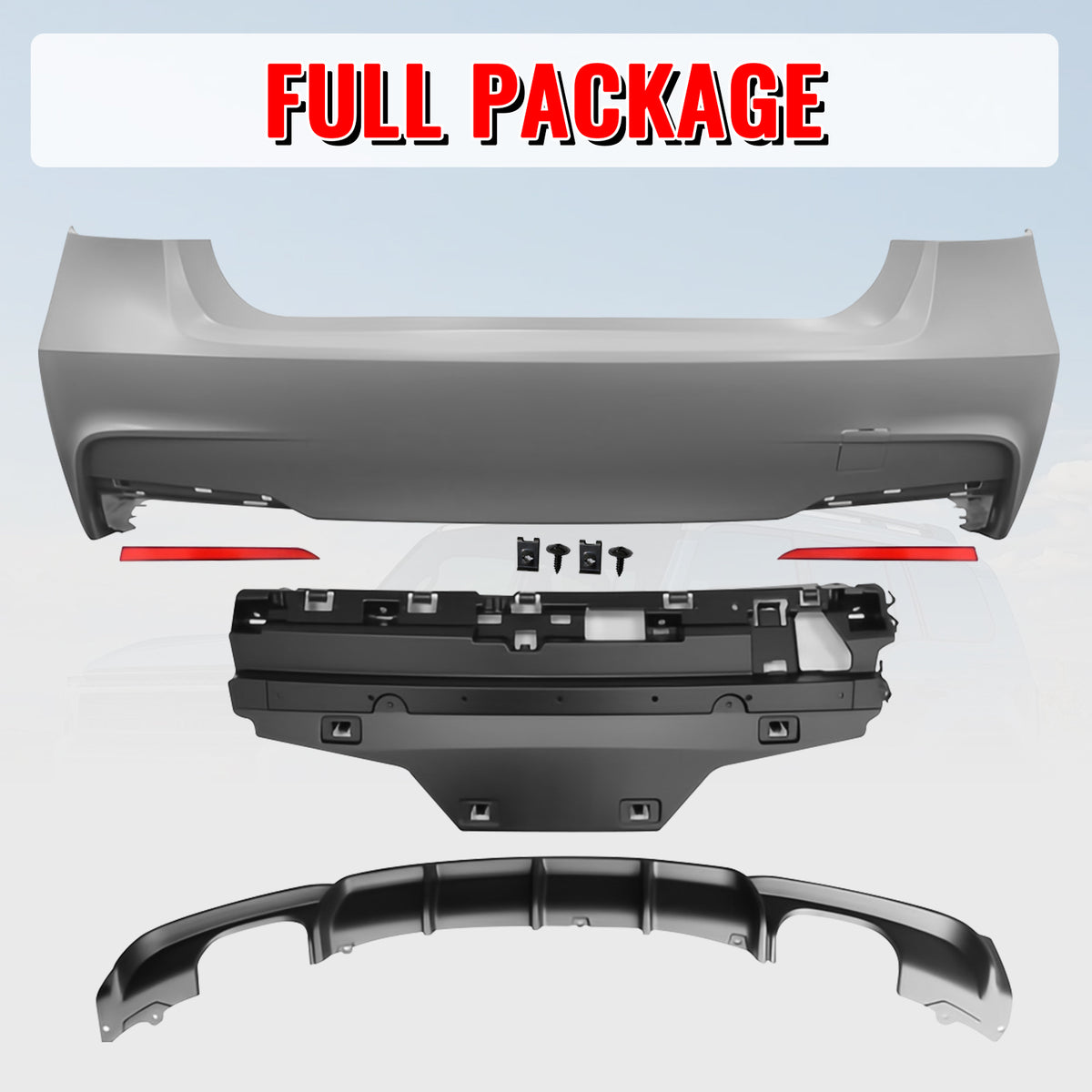 Fits 12-18 BMW F30 3 Series M Performance Style Rear Bumper Cover W/Diffuser PP