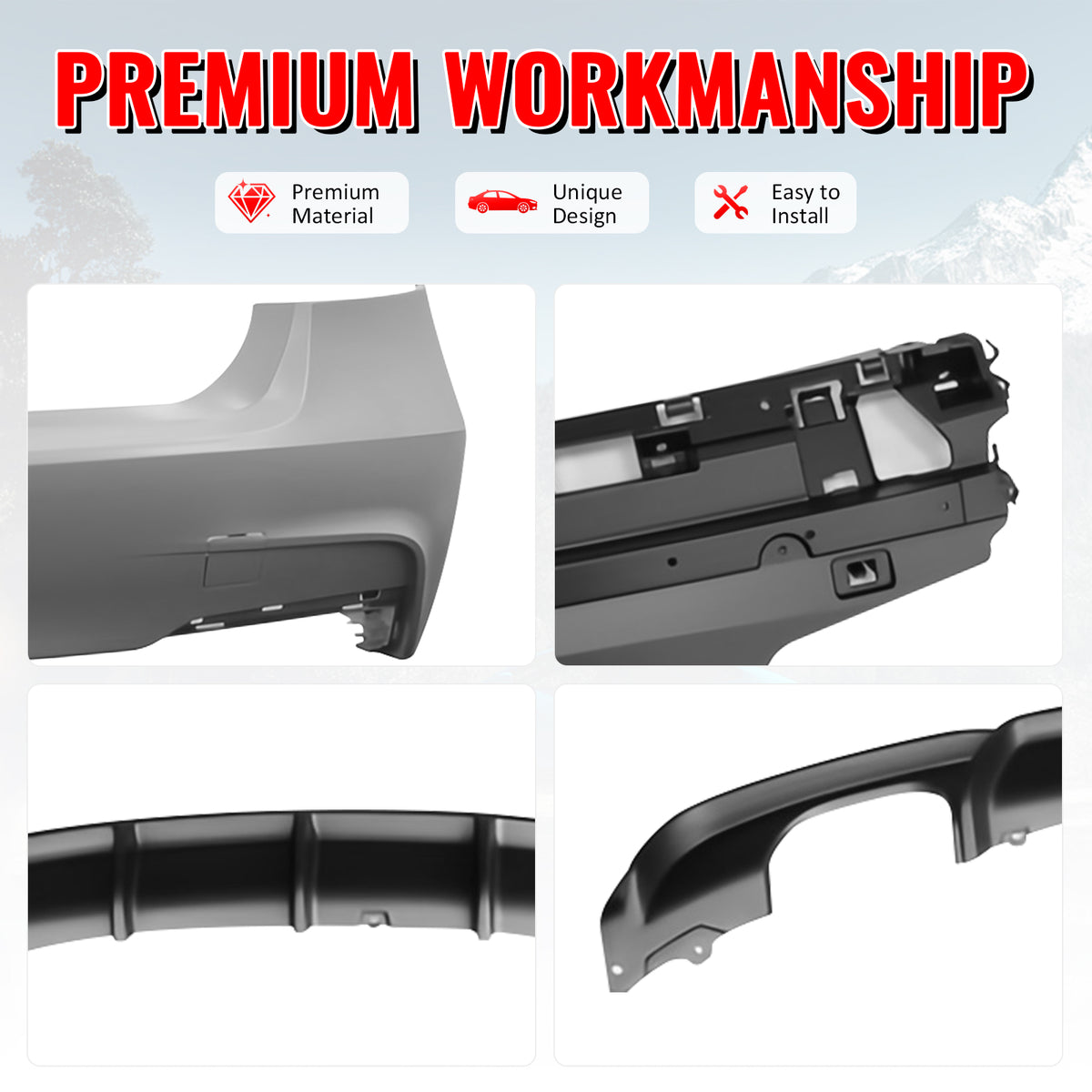 Fits 12-18 BMW F30 3 Series M Performance Style Rear Bumper Cover W/Diffuser PP