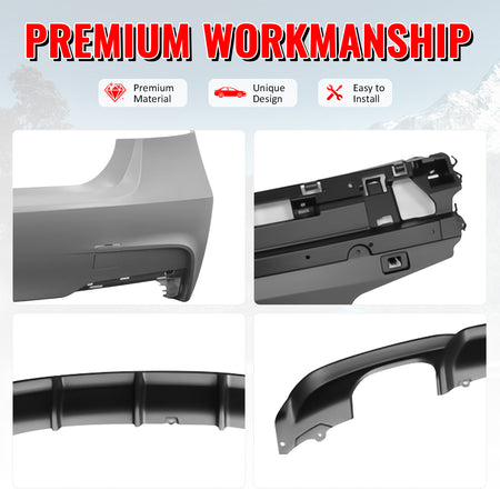 Fits 12-18 BMW F30 3 Series M Performance Style Rear Bumper Cover W/Diffuser PP