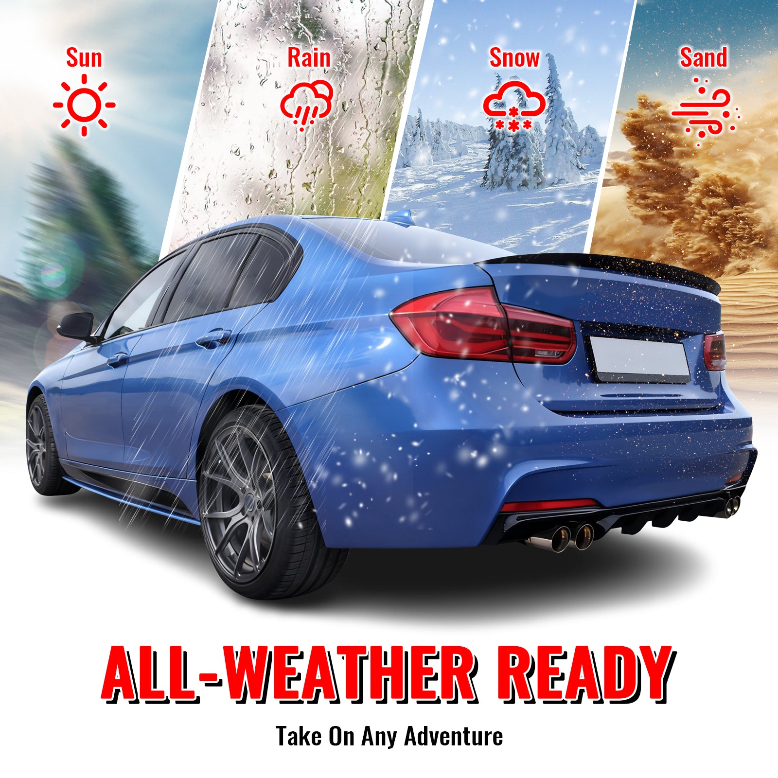 Fits 12-18 BMW F30 3 Series M Performance Style Rear Bumper Cover W/Diffuser PP