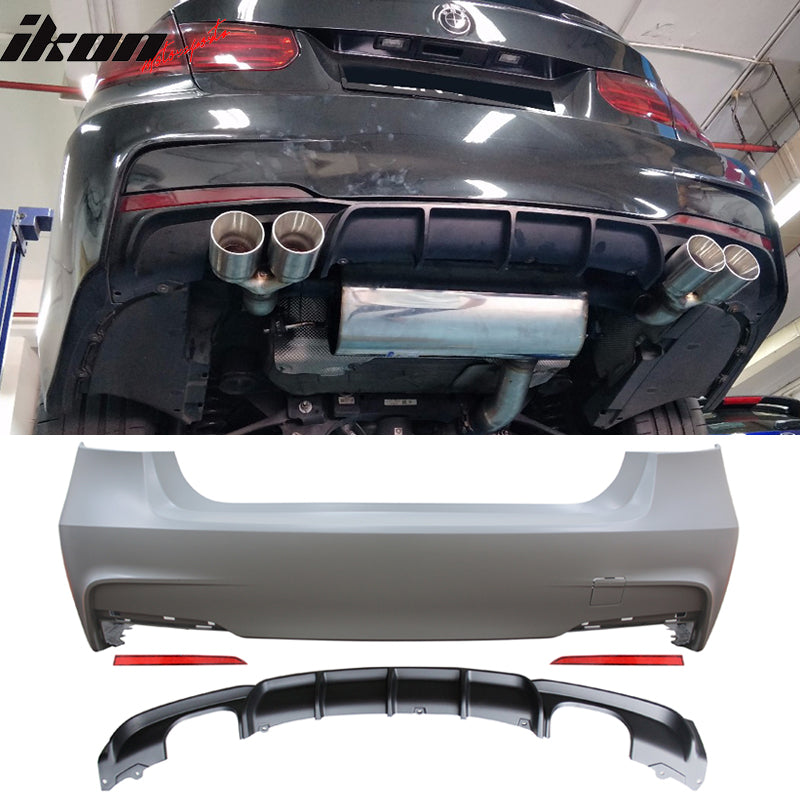 Fits 12-18 BMW F30 3 Series M Performance Style Rear Bumper Cover W/Diffuser PP