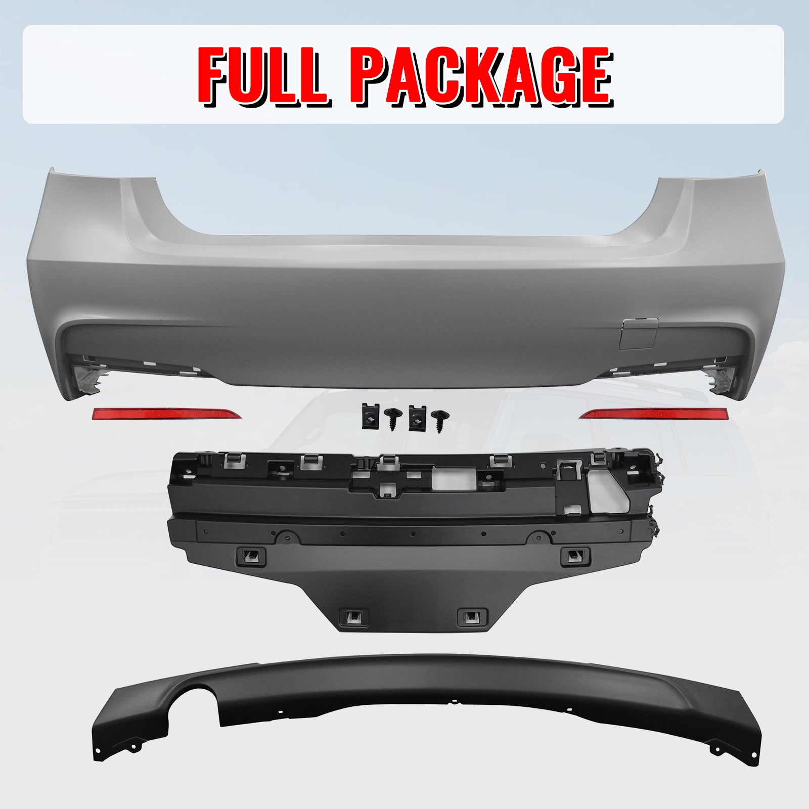 Fits 12-18 BMW F30 F35 3 Series Rear Bumper Cover Replacement W/Diffuser PP