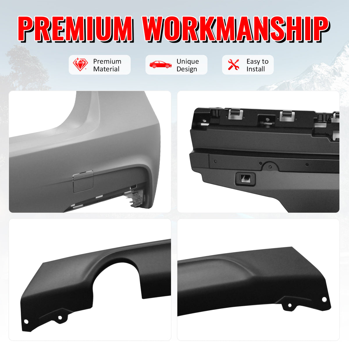 Fits 12-18 BMW F30 F35 3 Series Rear Bumper Cover Replacement W/Diffuser PP