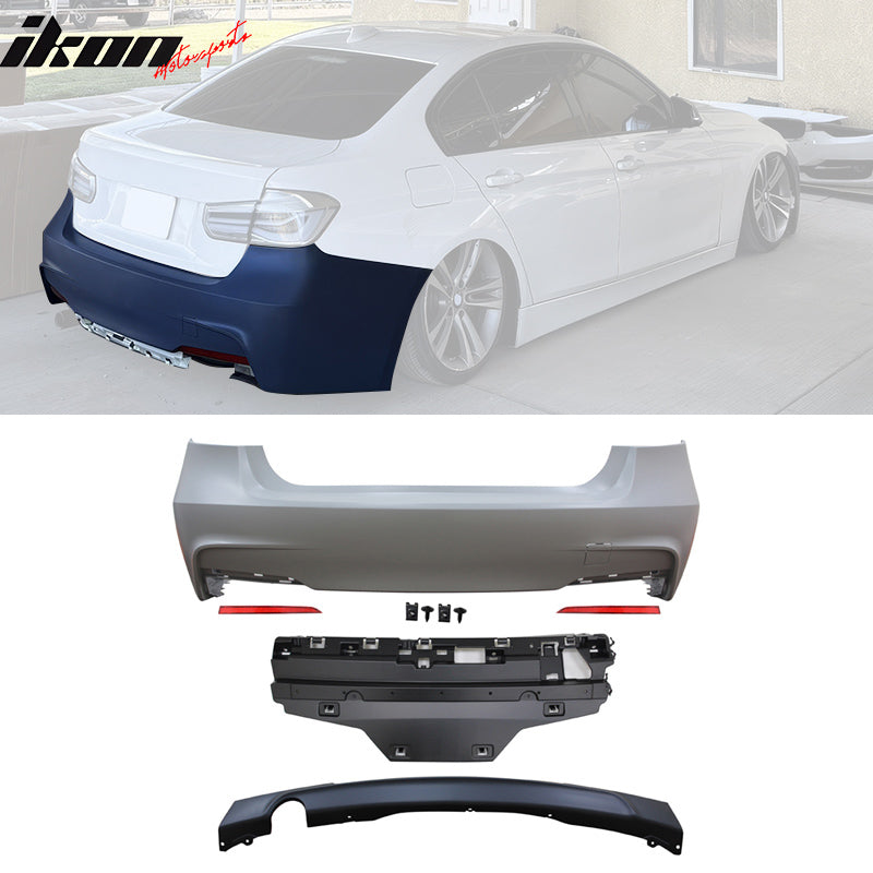 Fits 12-18 BMW F30 F35 3 Series Rear Bumper Cover Replacement W/Diffuser PP