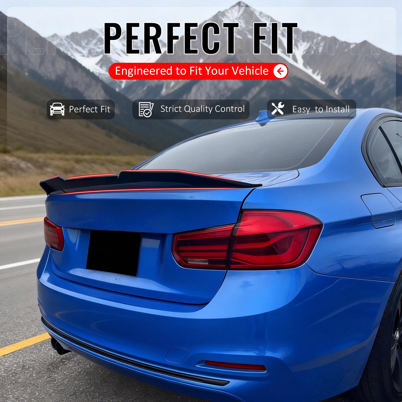 IKON MOTORSPORTS, Trunk Spoiler Compatible with 2012-2018 BMW F30 3-Series & F80 M3 Sedan, Carbon Fiber Print PSM Style ABS Plastic Rear Trunk Lid Spoiler Wing Lip