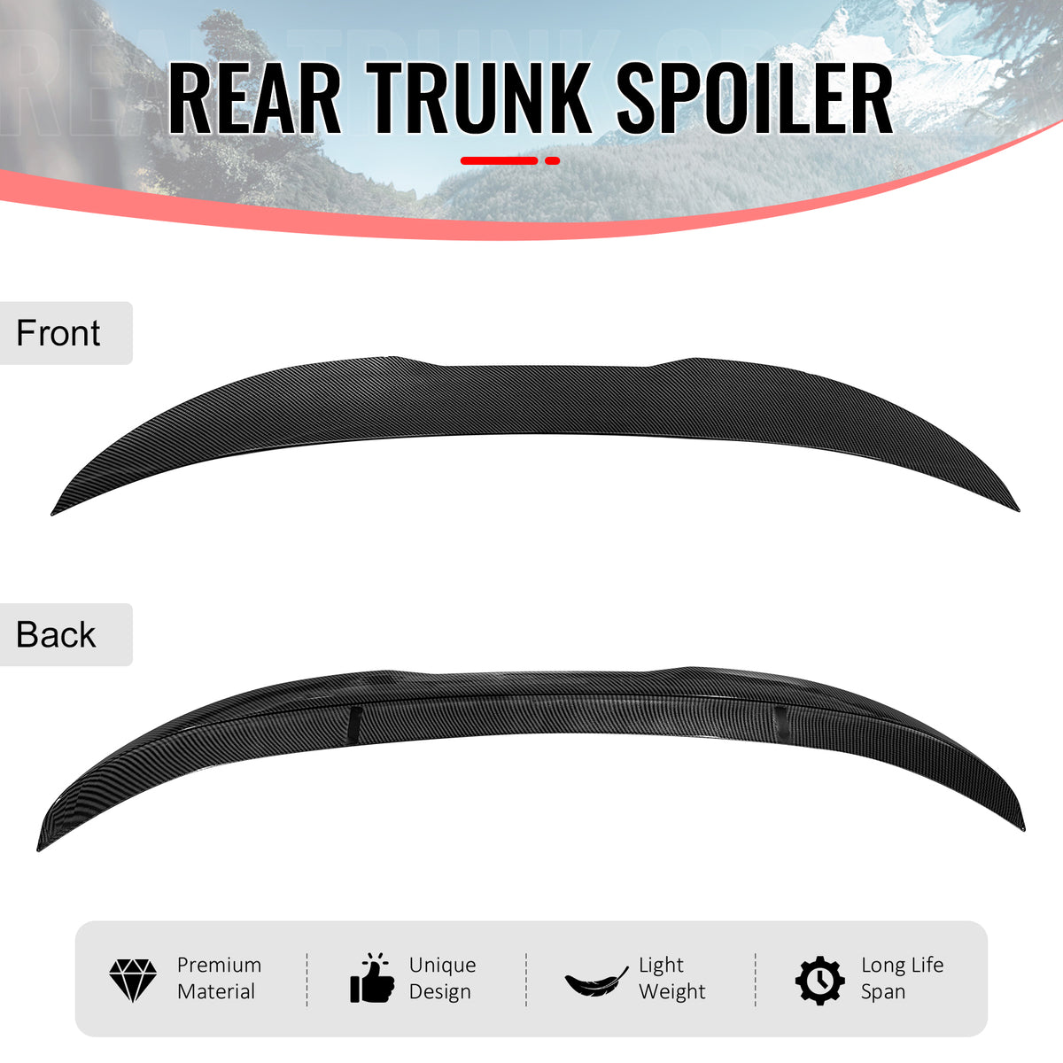 Fits 12-18 BMW F30 3-Series F80 M3 Sedan PSM Trunk Spoiler Carbon Fiber Print