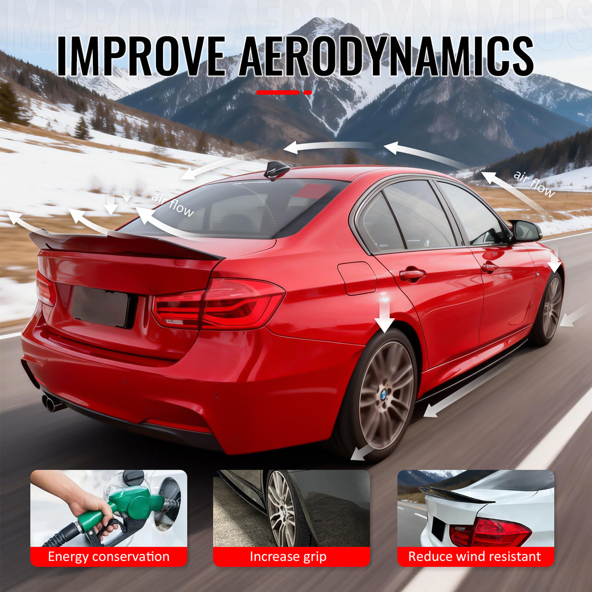 Fits 12-18 BMW F30 3-Series F80 M3 Sedan PSM Trunk Spoiler Carbon Fiber Print